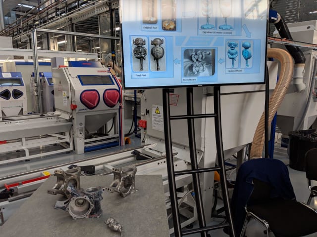[Siemens’ Materials Solutions center highlights the digital-to-physical reverse engineering process to restore a classic car during a late 2018 site visit // Image Source: Author]
